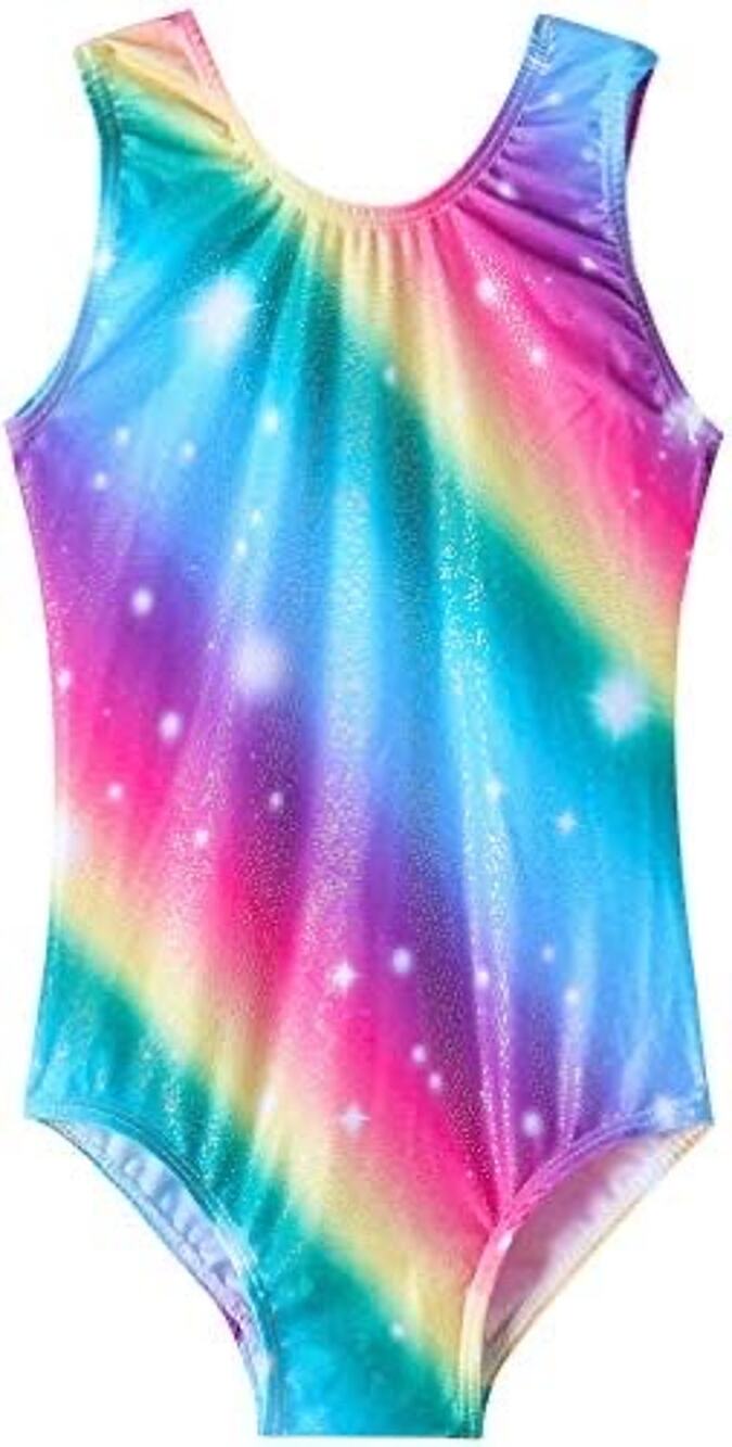 QoozZ Girls Rainbow Print Gymnastics Dance Leotard M